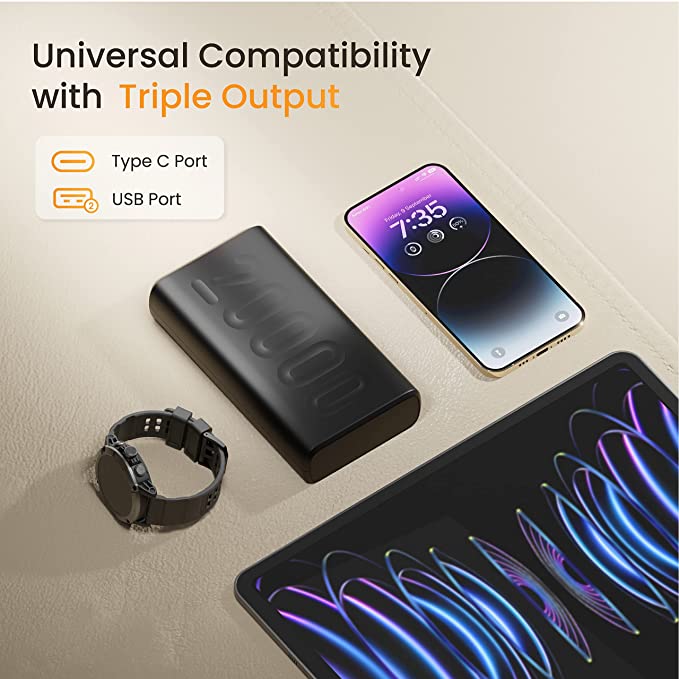 Ambrane 20000mAh Power Bank with 20W Fast Charging, Triple Output, Power Delivery, Type C Input, Made in India, Multi-Layer Protection, Li-Polymer + Type C Cable (Stylo-20k, Black) Ambrane 20000mAh Power Bank with 20W Fast Charging, Triple Output, Power Delivery, Type C Input, Made in India, Multi-Layer Protection, Li-Polymer + Type C Cable (Stylo-20k, Black)